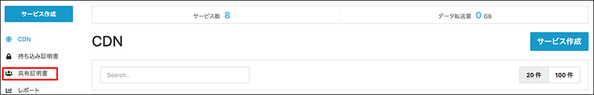 「共有証明書」をクリック