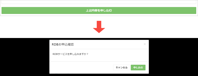 RDB 料金・利用規約確認画面イメージ