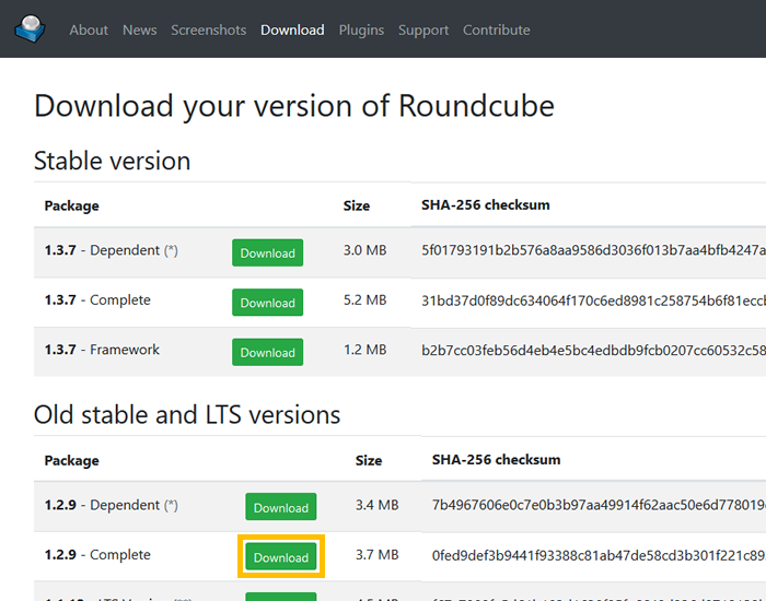 Roundcube 公式サイトにアクセス